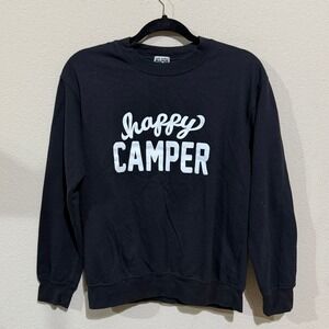 Sub Urban Riot Womens Happy Camper Graphic Print Sweatshirt Pullover‎ Black S